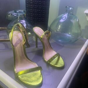 SCHUTZ Metallic Lime Green Stiletto Sandals
